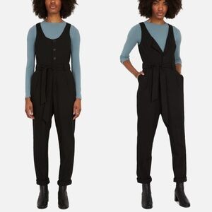 Frank & Oak Sleeveless Button Front Tie Waist Jumpsuit Black Medium